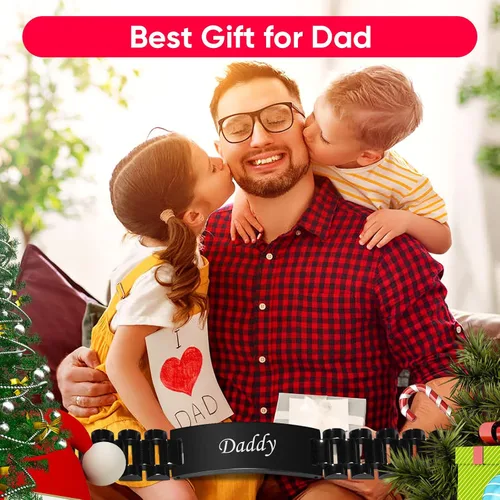 Miniatura 2 de VNOX - Correa de reloj de eslabones de acero inoxidable para hombre, con grabado personalizado, gran regalo para papá