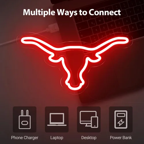 Miniatura 5 de Texas Bull - Letrero de neón para pared, atenuador remoto rojo del oeste de Texas Bull Skull LED de neón, lámpara de vaca toro alimentada por USB