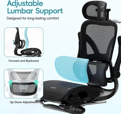 Miniatura 4 de Alllion Silla de oficina ergonómica de malla, silla de escritorio para el hogar cómoda con respaldo alto, soporte lumbar ajustable, reposacabezas