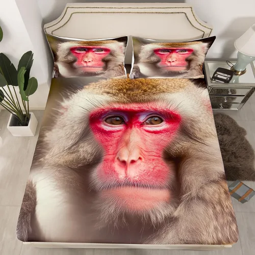 Erosebridal Monkey - Juego de sábanas ajustables para niños, niñas, jóvenes, monos de nieve japoneses, macaco japonés, decoración de dormitorio,