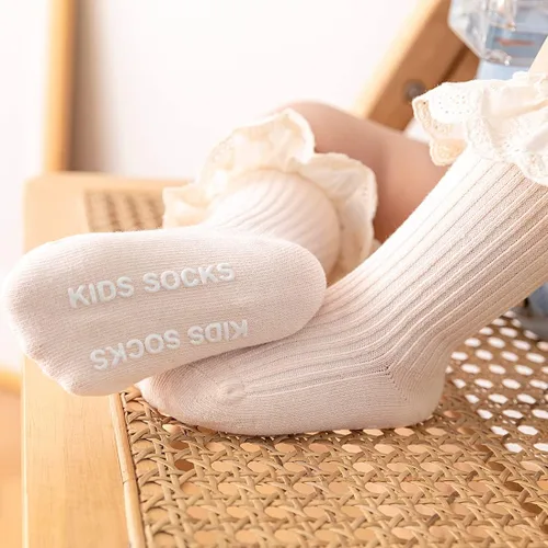 Miniatura 6 de HOUSEYUAN Calcetines largos con volantes hasta la rodilla para bebé niña pequeña calcetines de princesa lindos con volantes vestido de bebé