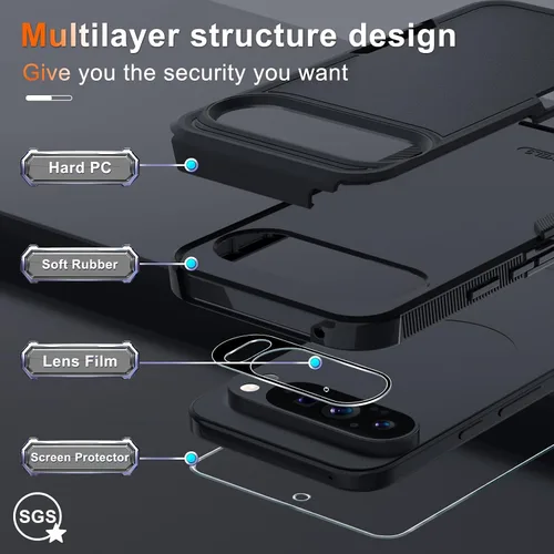 Miniatura 2 de Funda para Google Pixel 9 Pro XL, de cuerpo completo, resistente, a prueba de golpes, con correa de cordón, protector de pantalla de vidrio templado