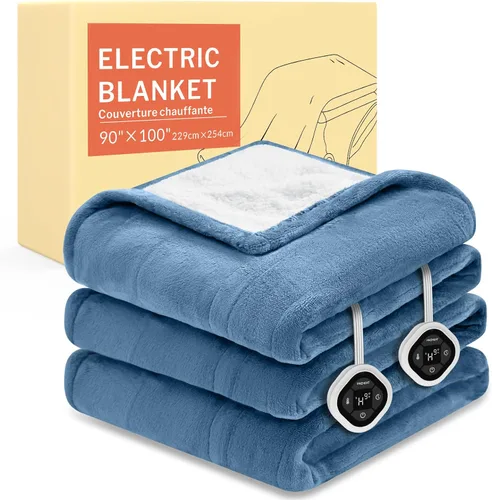 HOMLYNS LuxeHeat - Manta térmica eléctrica tamaño King, manta térmica de franela suave Sherpa con 10 ajustes de calor, temporizador de 1 a 10 horas