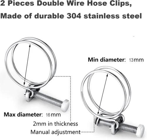Miniatura 2 de 2 clips de manguera de alambre doble, abrazaderas ajustables de manguera de acero inoxidable 304, junta de manguera de estanque para adaptarse a
