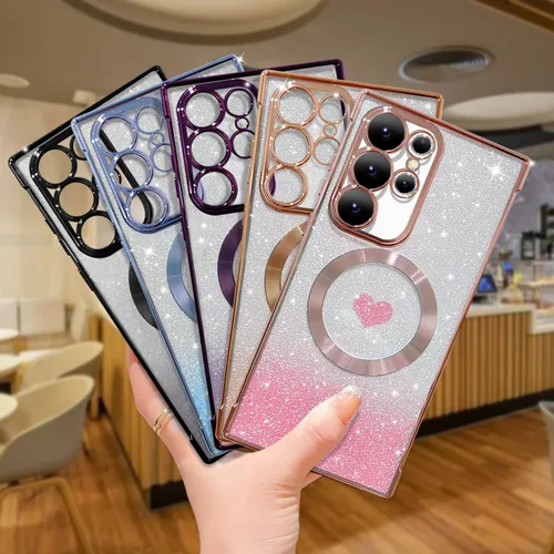 Miniatura 6 de ZONRW Funda magnética para Samsung Galaxy S22 Ultra, para mujeres y niñas, suave chapado de lujo, degradado, con purpurina, bonita funda de corazón
