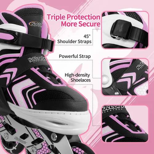 Miniatura 2 de Nattork Patines en línea ajustables para niñas y niños con ruedas completamente iluminadas, patines en línea para principiantes para niños y jóvenes
