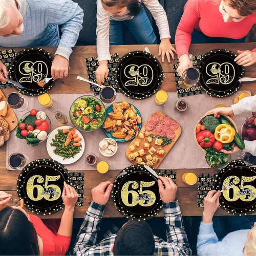 Miniatura 6 de 96 piezas de decoración de cumpleaños número 65 para hombres, platos y servilletas de papel para la mesa de pastel, suministros de mesa
