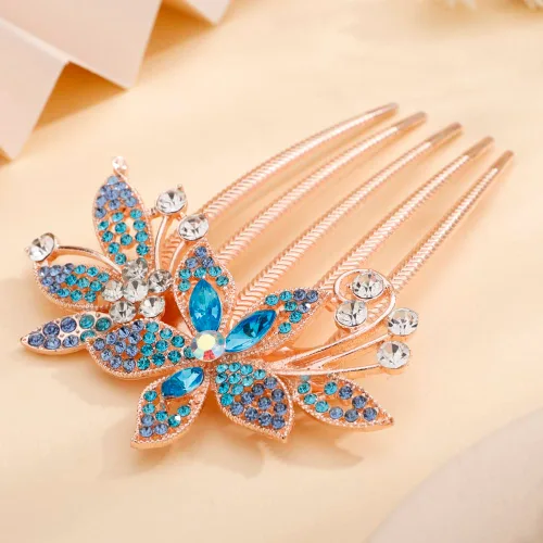 Miniatura 3 de Aimimier Peine para el cabello de cristal con hojas de flores para novia, boda, delicado, diamantes de imitación, peines laterales, horquillas