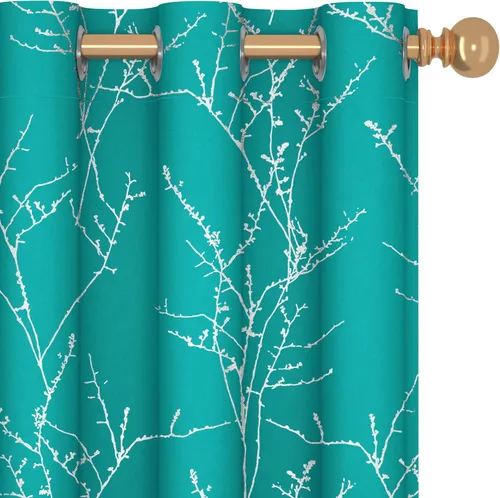 Deconovo - Cortinas opacas, con aislamiento térmico y sonido, con estampado de lámina de árbol, 42 x 63 pulgadas, juego de 2, cortinas de ventana