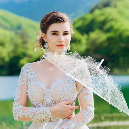 Miniatura 6 de Amosfun Paraguas de encaje blanco vintage para boda, paraguas de novia hecho a mano con flores bordadas para novia, foto nupcial, disfraz de dama