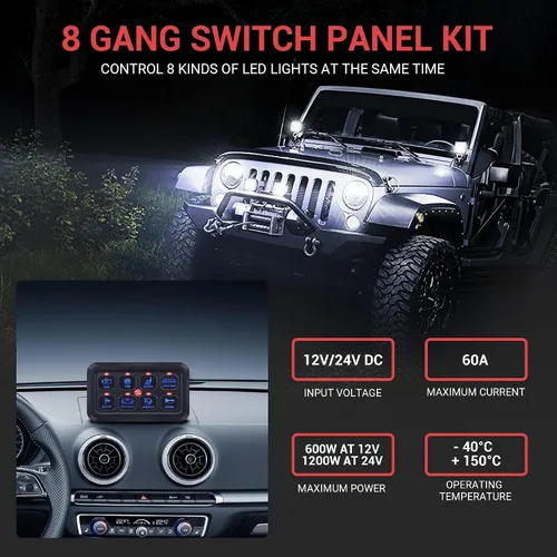 Miniatura 2 de Panel de interruptor de 8 bandas, caja de panel de control táctil LED azul, caja de interruptor táctil para automóvil, interruptor momentáneo