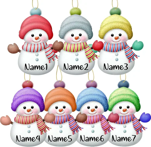 Adornos de Navidad personalizados para la familia, 7 piezas de muñecos de nieve de Navidad personalizados con nombres, decoración colgante para