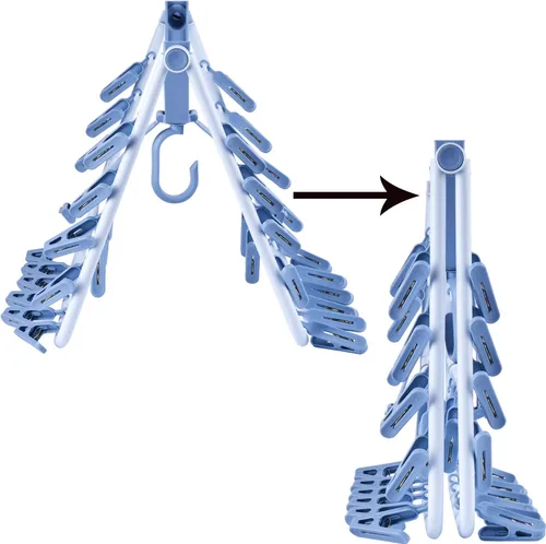 Miniatura 2 de Foshine Perchas plegables con clip, color azul, con 32 clips de secado, gancho a prueba de viento para ropa interior, calcetines, brasieres, ropa