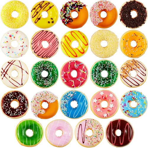 24 donas de juguete artificiales realistas, donas falsas perfumadas para apretar, postres de arco iris, bolas de estrés, juguetes para decoración de