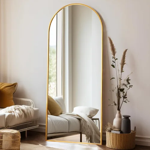 Miniatura 6 de Rowjut Espejo de Piso de 64"x21" Espejo Arqueado de Cuerpo Completo, Espejos de Piso de Cuerpo Completo de Pie Colgante o Reclinable/Grande de Dorado