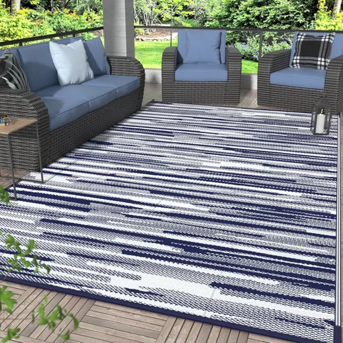 Miniatura 24 de GENIMO Alfombra de exterior impermeable de 5 x 8 pies, alfombras reversibles, alfombra de área, alfombra de plástico para exteriores, alfombra Negro