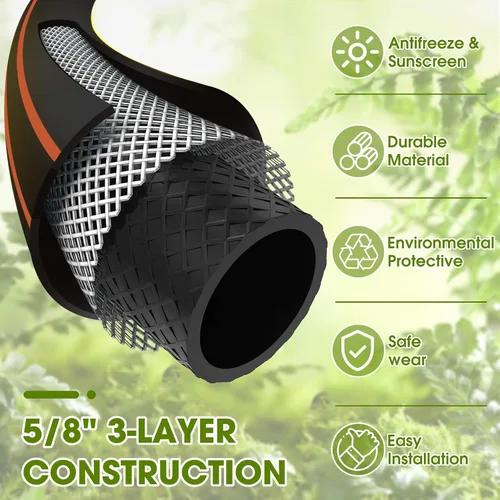 Miniatura 6 de Manguera de jardín resistente, manguera híbrida flexible y ligera de 5/8 pulgadas con presión de estallido de 600 PSI, mango giratorio y accesorios