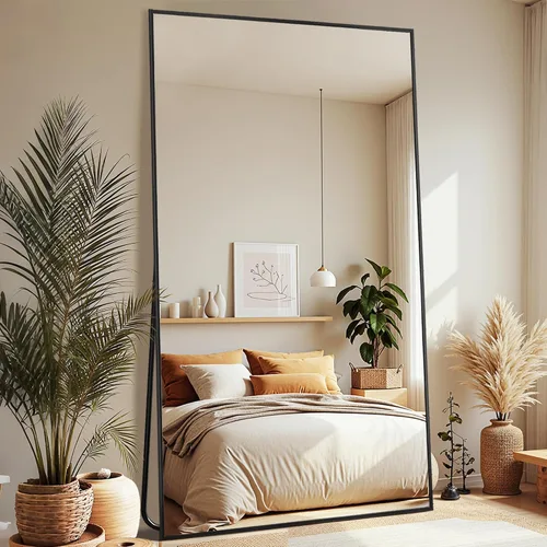 Miniatura 10 de Espejo de pie de longitud completa con soporte, 56 x 14 pulgadas, estilo rectangular, espejo de pie de cuerpo completo para dormitorio, sala