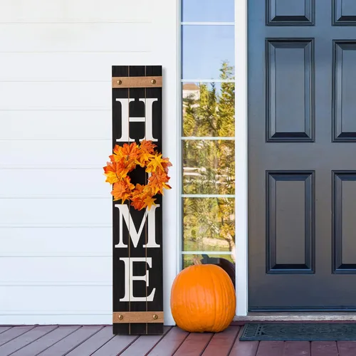 Miniatura 6 de Glitzhome - Letrero con palabra en inglés «Welcome» para puerta delantera, porche, rústico, de madera, con 3 coronas de flores intercambiables