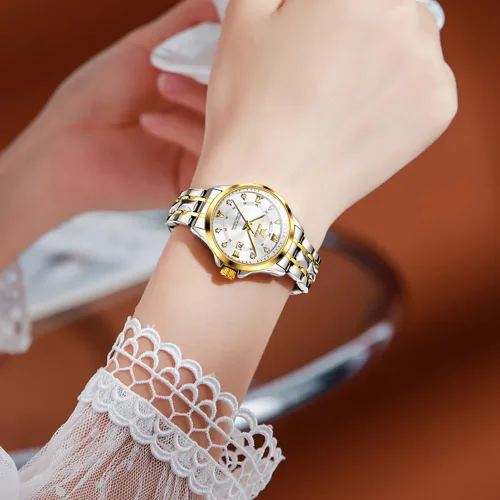 Miniatura 6 de OLEVS Relojes de diamante de lujo pequeños para mujer - Pulsera de acero inoxidable, impermeables, analógicos, luminosos, con fecha, relojes