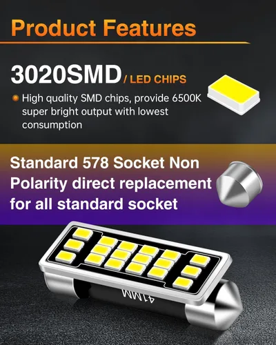 Miniatura 2 de Bombillas LED 569 578 211-2 212-2, 1280 lúmenes, extremadamente brillantes, chipsets 18-EX 3020 de 1.6 pulgadas, bombillas LED de 1.6 pulgadas