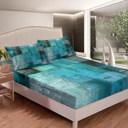Miniatura 4 de Erosebridal Juego de sábanas de color negro con diseño de grunge azul, juego de sábanas abstractas de acuarela degradada, tamaño individual, teñido