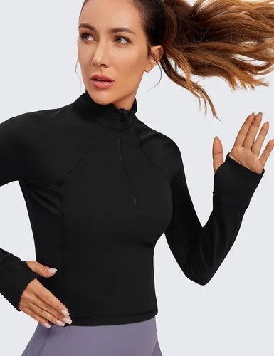 Miniatura 5 de CRZ YOGA Butterluxe - Camisetas de entrenamiento de manga larga para mujer, con cremallera de medio cuarto, camiseta deportiva con cuello