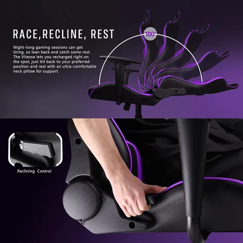 Miniatura 6 de Silla de juegos, silla ergonómica de carreras de respaldo alto con soporte lumbar y reposacabezas, silla de escritorio para computadora para niña