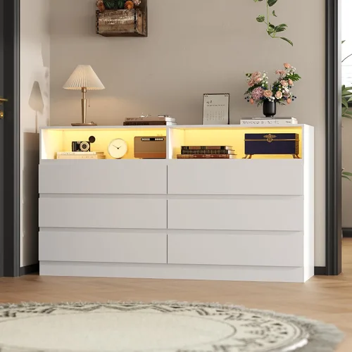 Miniatura 8 de STIKELY Cómoda con cajones para dormitorio con toma de corriente, cómodas negras con luz LED, cómoda para armario, armario organizador de aparadores