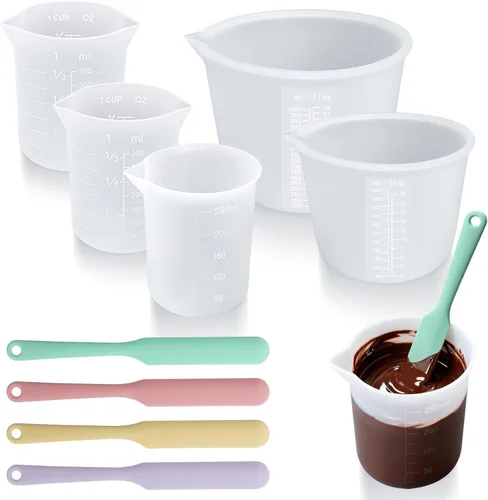 Miniatura 13 de Palksky Juego de tazas de silicona para derretir chocolate con 4 tazas medidoras de silicona (8.5 fl oz y 11.8 fl oz) y 4 espátulas resistentes al