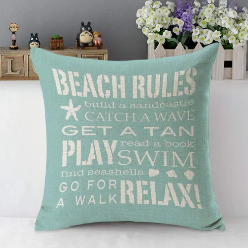 Miniatura 5 de Mugod Beach Rules - Funda de almohada con texto en inglés "Go for a Walk Relax", estilo pastoral con letras azules y blancas, fundas de almohada