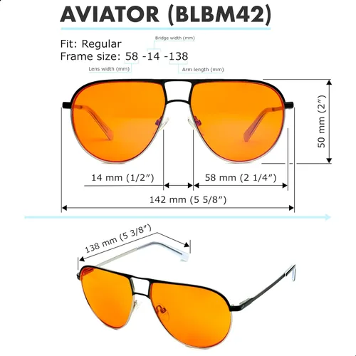 Miniatura 9 de Lentes de bloqueo de luz azul aviador naranja para un mejor sueño, 97% metal de alta calidad, lentes clásicos de aviador para migraña para mujeres