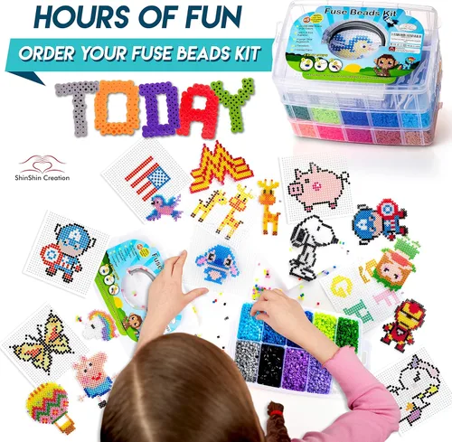 Miniatura 4 de Kit de cuentas fusibles XXL, cuentas derretidas para manualidades de niños Kit de cuentas de hierro para niños - fusibles de cuentas de clavijas