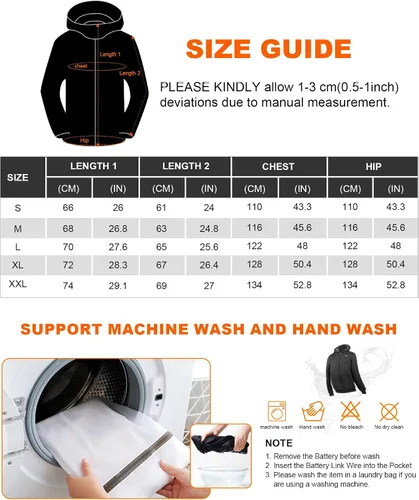 Miniatura 7 de Chaqueta térmica para mujer con batería, rompevientos impermeable, desmontable con capucha, chaqueta térmica eléctrica