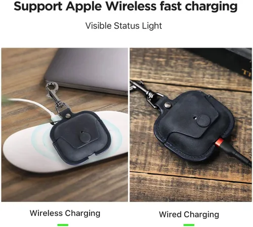 Miniatura 4 de Hiram - Funda de cuero genuino para AirPods de 3ª generación 2021, funda de viaje portátil de cuero de vaca de caballo loco para Airpods de 3ª