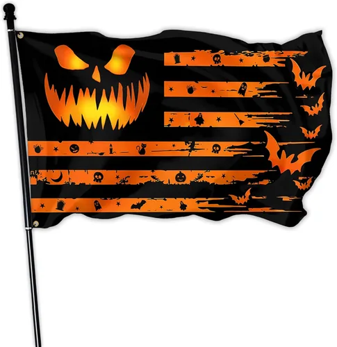 Miniatura 8 de Bandera de Halloween de 3 x 5 pies para exteriores, grande de doble cara, banderas americanas de Halloween para casa, interior, jardín, patio, Negro
