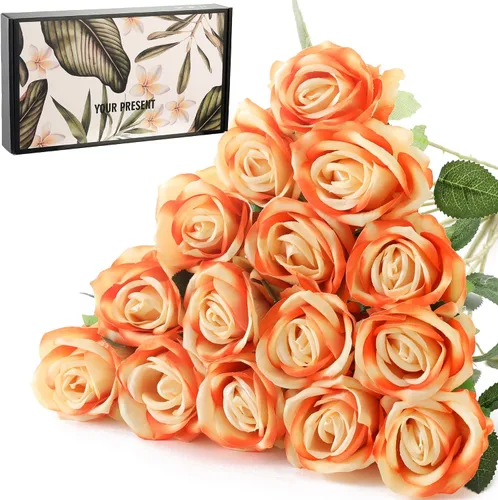 Miniatura 12 de 12 rosas artificiales de terciopelo sintético para decoración del hogar y boda (rosa perla, negro)