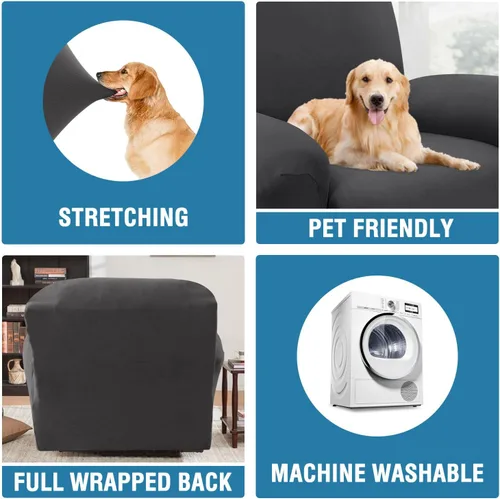 Miniatura 4 de H.VERSAILTEX Fundas para sillas reclinables de vellón mejoradas, funda elástica y lavable, 1 pieza, protector de muebles para mascotas, fundas Gris