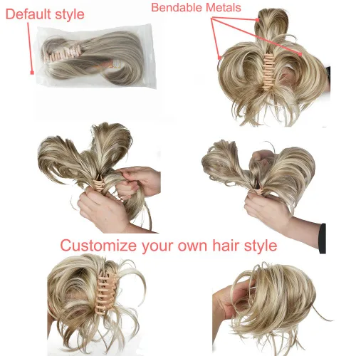 Miniatura 6 de Aimole Peluca sintética con clip de cola de caballo recta extensiones cortas de pelo gris plateado (51)