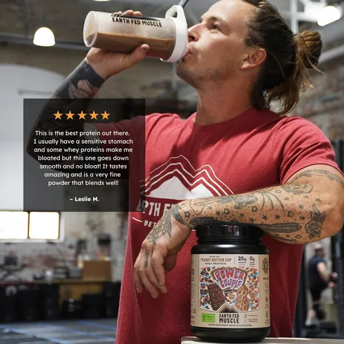 Miniatura 4 de Earth Fed Muscle Power Couple Mantequilla de Maní Chocolate Aislado de Proteína de Suero Verdaderamente Alimentado con Pasto - Certificado NSF. Sin