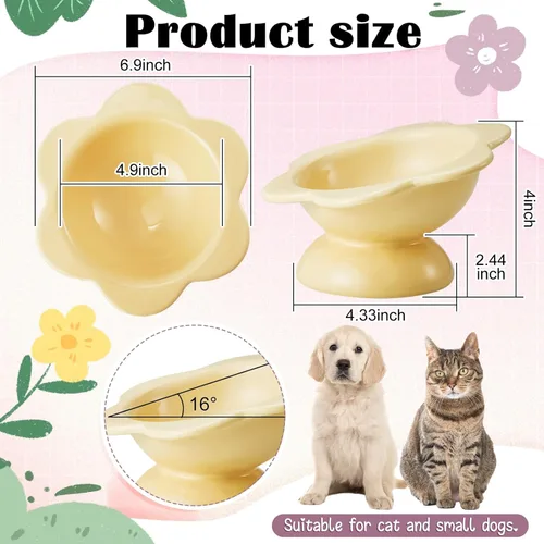 Miniatura 3 de Zhehao 2 cuencos elevados de cerámica para gatos, lindos cuencos elevados de comida para gatos, platos inclinados para mascotas, para proteger