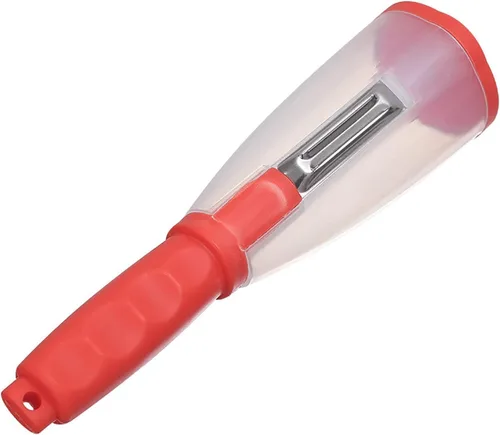 Pelador de verduras con contenedor, pelador de verduras de acero inoxidable rojo con atrapador, peladores de verduras para cocina, pelador de