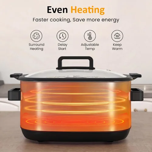 Miniatura 5 de Sunvivi Cocina múltiple 12 en 1, olla de cocción lenta programable de 6.5 cuartos de galón con temporizador y control de temperatura, ajuste
