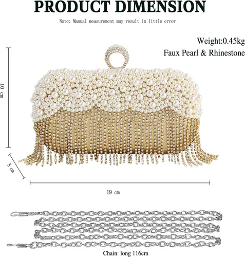 Miniatura 3 de CORIOS Bolso de noche para mujer, bolso de mano de perlas con borlas de cristal, bolso de mano de diamantes de imitación