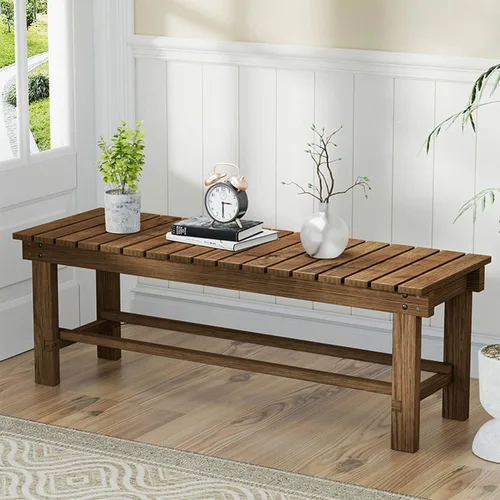 Miniatura 7 de Bancos de Jardín para Exteriores de 47.2'', Banco de Patio Resistente a la Intemperie, Asiento para Dos Personas, Banco sin Respaldo, Banco