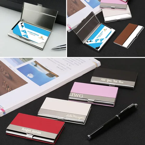 Miniatura 6 de Titular de la tarjeta de visita personalizada Titular de la tarjeta de visita de cuero personalizado Logo/Nombre Titular de la tarjeta de visita