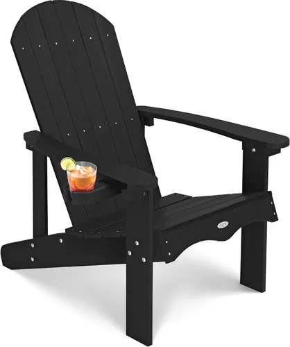 Y&M Adirondack - Silla negra para hoguera, sillas de patio al aire libre con soporte para tazas, resistentes a la intemperie, sillas de patio con