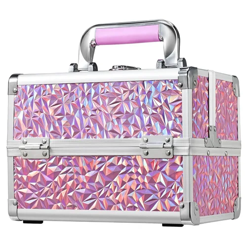 Miniatura 8 de FRENESSA Estuche organizador de maquillaje, caja de cosméticos, estuche portátil de maquillaje con espejo, 2 bandejas, caja de tocador de viaje