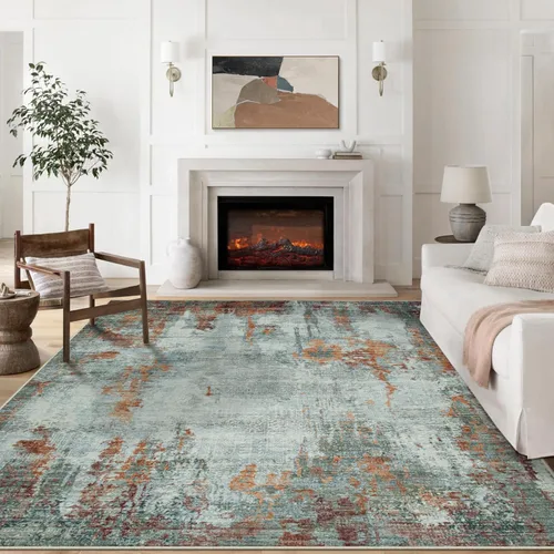 Miniatura 10 de Alfombra lavable de 4 x 6 pies para sala de estar, alfombra grande moderna para comedor y dormitorio, antideslizante, pelo bajo, 4 x 6 pulgadas