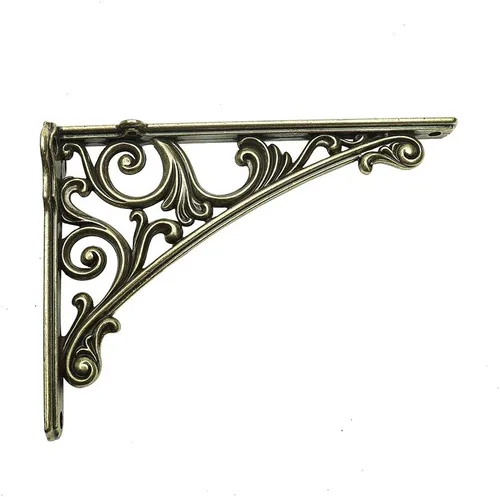 Miniatura 7 de HARPOON Soportes de estante de 8 pulgadas, paquete de 2 soportes de pared resistentes barrocos para cocina, estantes decorativos de latón antiguo